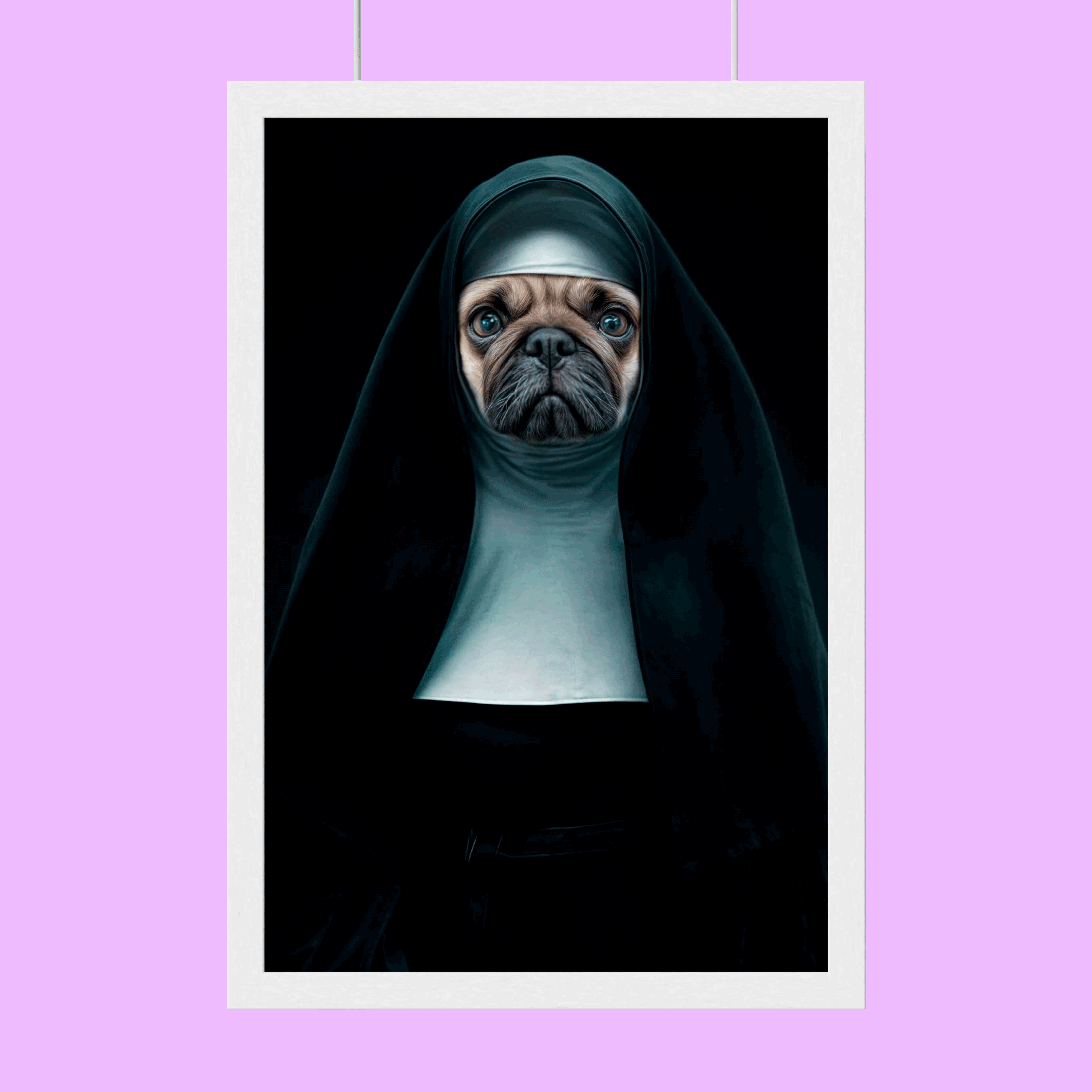 The Nun Halloween Pet Portrait - Custom Pet Portrait